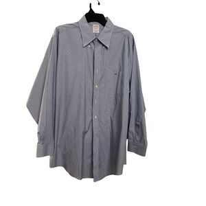 Brooks Brothers Mens Traditional Fit NonIron Dress Shirt Blue Stripe 17.5 34